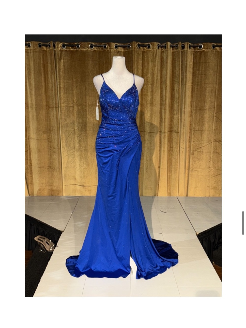 Camille La Vie Royal Blue Rhinestone Spaghetti-Strap Gown